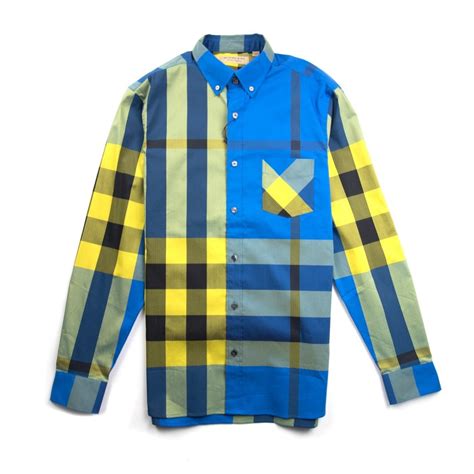 burberry mens yellow blue shirt|Burberry men's long sleeve shirt.